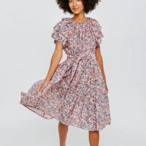 NWT MIRTH Vienna Dress in Geranium Pink Toned Graphic Print Midi SZ Small